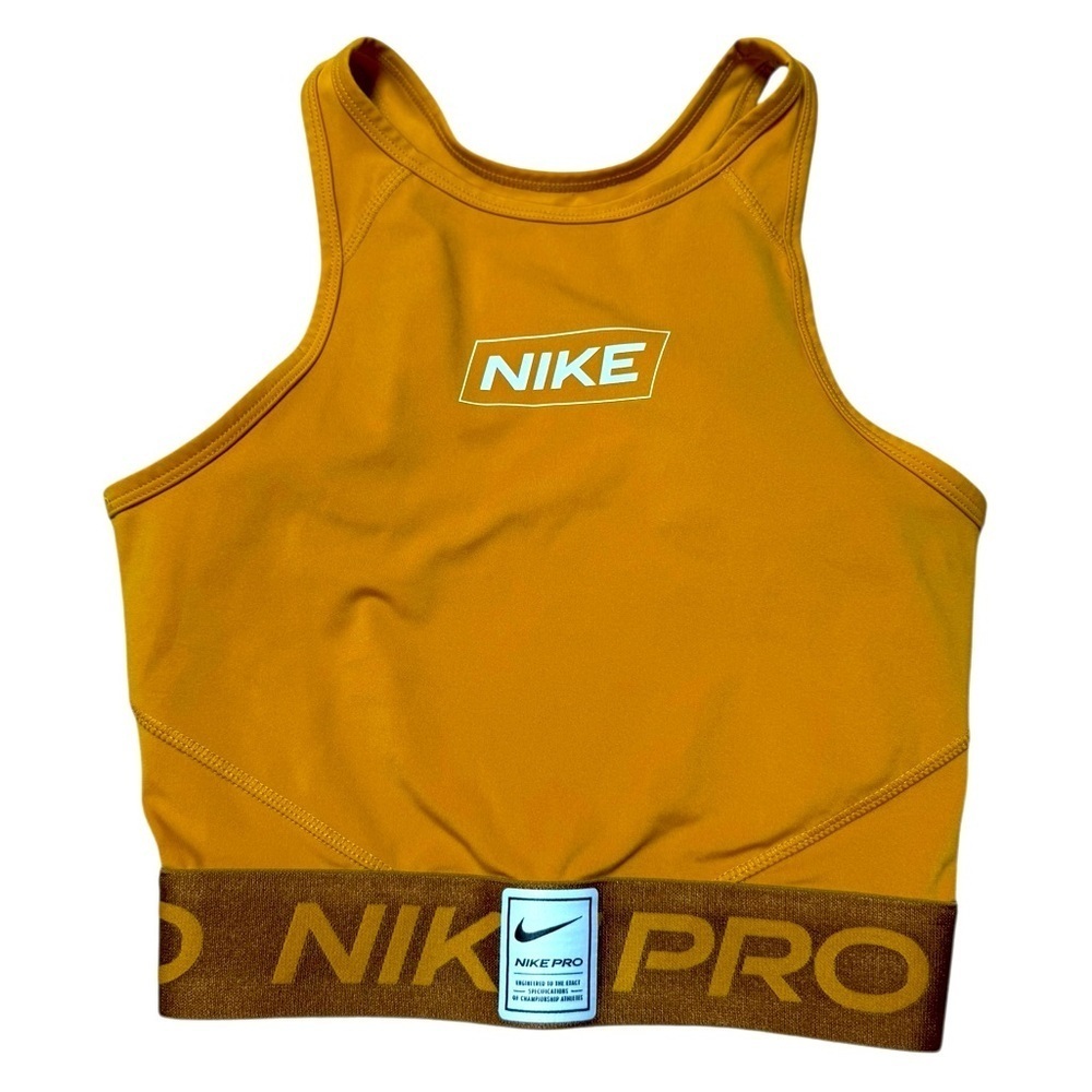 Nike Pro Sports Bra XS Mustard Yellow, Dri-FIT Elastic Band, Excellent Condition - Picture 2 of 4